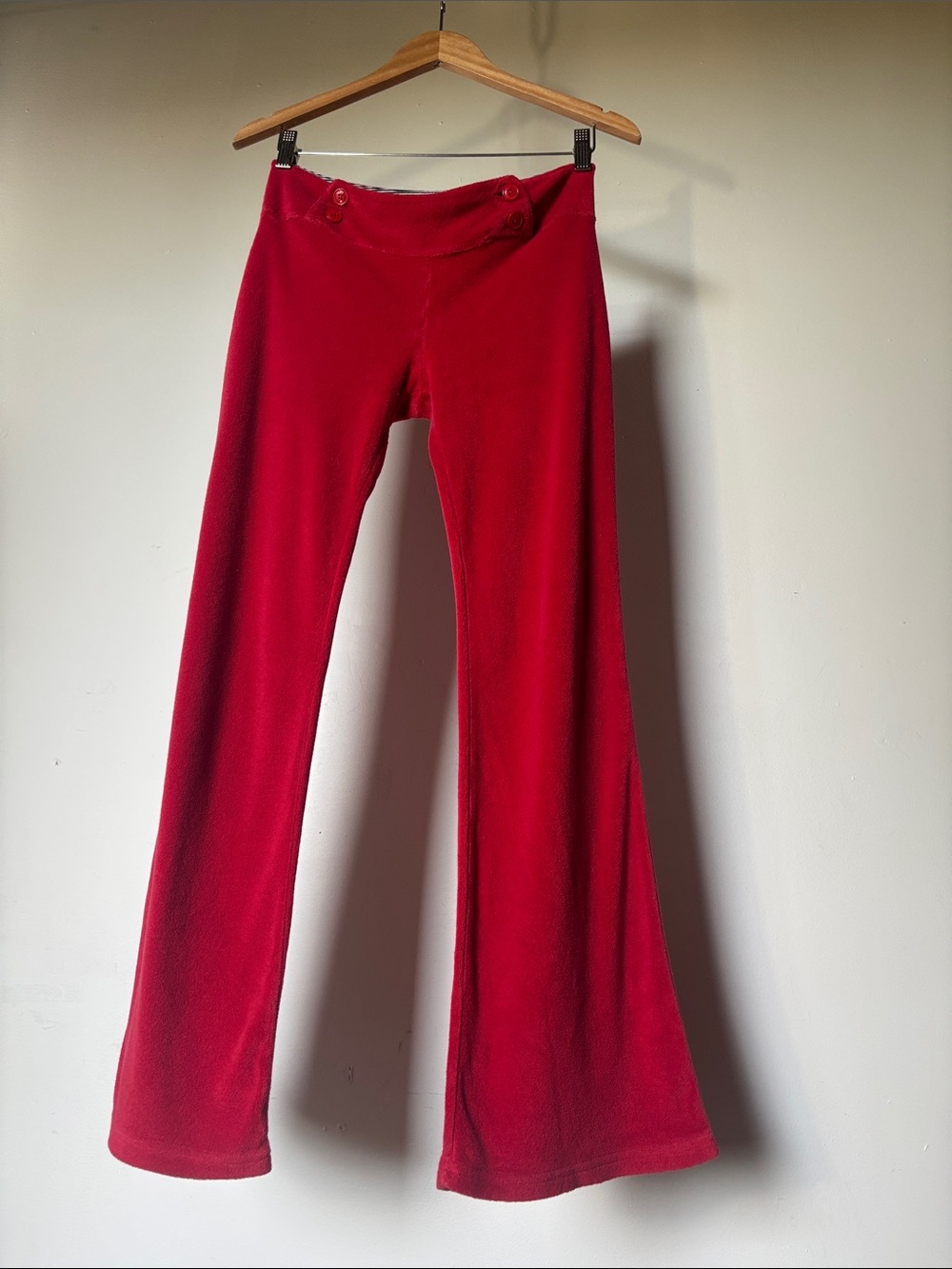 Vintage Y2K Tommy Hilfiger Red Terrycloth Flare Pants Drop Waist Size Medium**